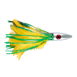 Billy Baits, Ahi Slayer Lure, Green/Yellow Feather/Vinyl Skirt, 5 in / 12.7 cm