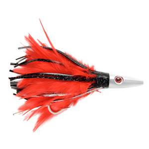 Billy Baits, Ahi Slayer Lure, Black/Red Feather/Vinyl Skirt, 5 in / 12.7 cm
