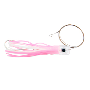 C&H, Lil Stubby Ballyhoo Rig, Pink/White Skirt, 7/0 Mustad Hook, Bait Spring & Pin, #7 AFW Tooth Proof Leader Wire 69 lb / 31 kg Test, Camo Brown, 3 ft / 0.91 m