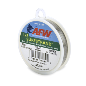 Surfstrand, Bare 1x7 Stainless Steel Leader Wire, 30 lb / 14 kg test, .015 in / 0.38 mm dia, Bright, 30 ft / 9.2 m