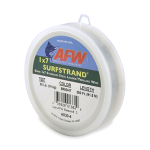 Surfstrand, Bare 1x7 Stainless Steel Leader Wire, 30 lb / 14 kg test, .015 in / 0.38 mm dia, Bright, 300 ft / 91.5 m