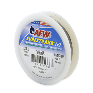 Surfstrand, Bare 1x7 Stainless Steel Leader Wire, 30 lb / 14 kg test, .015 in / 0.38 mm dia, Bright, 600 ft / 183 m