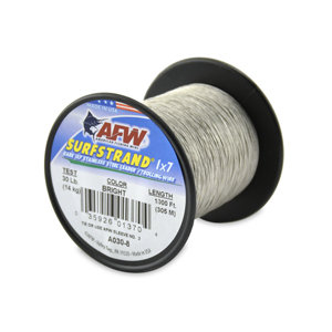 Surfstrand, Bare 1x7 Stainless Steel Leader Wire, 30 lb / 14 kg test, .015 in / 0.38 mm dia, Bright, 1000 ft / 305 m