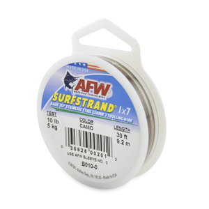 Surfstrand, Bare 1x7 Stainless Steel Leader Wire, 10 lb / 5 kg test, .008 in / 0.20 mm dia, Camo, 30 ft / 9.2 m