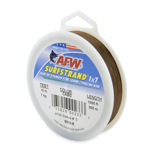 Surfstrand, Bare 1x7 Stainless Steel Leader Wire, 15 lb / 7 kg test, .010 in / 0.25 mm dia, Camo, 1000 ft / 305 m