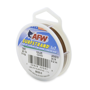 Surfstrand, Bare 1x7 Stainless Steel Leader Wire, 20 lb / 9 kg test, .011 in / 0.28 mm dia, Camo, 30 ft / 9.2 m