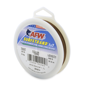 Surfstrand, Bare 1x7 Stainless Steel Leader Wire, 20 lb / 9 kg test, .011 in / 0.28 mm dia, Camo, 300 ft / 91.5 m