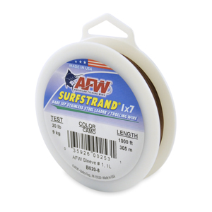 Surfstrand, Bare 1x7 Stainless Steel Leader Wire, 20 lb / 9 kg test, .011 in / 0.28 mm dia, Camo, 1000 ft / 305 m