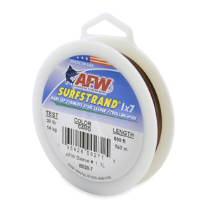 Surfstrand, Bare 1x7 Stainless Steel Leader Wire, 30 lb / 14 kg test, .012 in / 0.30 mm dia, Camo, 600 ft / 183 m