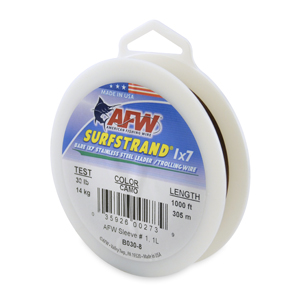 Surfstrand, Bare 1x7 Stainless Steel Leader Wire, 30 lb / 14 kg test, .012 in / 0.30 mm dia, Camo, 1000 ft / 305 m