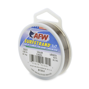 Surfstrand, Bare 1x7 Stainless Steel Leader Wire, 135 lb / 61 kg test, .027 in / 0.69 mm dia, Camo, 30 ft / 9.2 m
