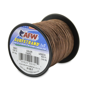 Surfstrand, Bare 1x7 Stainless Steel Leader Wire, 135 lb / 61 kg test, .027 in / 0.69 mm dia, Camo, 600 ft / 183 m