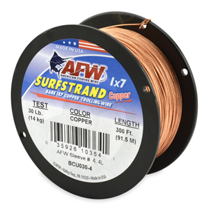 Surfstrand, Bare 1x7 Copper Trolling Wire, 30 lb / 14 kg test, .028 in / 0.71 mm dia, Copper, 300 ft / 92 m