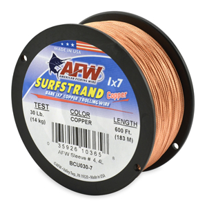 Surfstrand, Bare 1x7 Copper Trolling Wire, 30 lb / 14 kg test, .028 in / 0.71 mm dia, Copper, 600 ft / 183 m