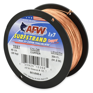 Surfstrand, Bare 1x7 Copper Trolling Wire, 45 lb / 20 kg test, .037 in / 0.93 mm dia, Copper, 300 ft / 92 m
