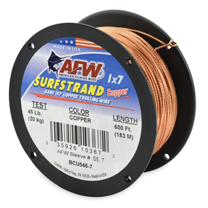 Surfstrand, Bare 1x7 Copper Trolling Wire, 45 lb / 20 kg test, .037 in / 0.93 mm dia, Copper, 600 ft / 183 m