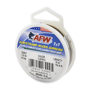 Surfstrand Micro Supreme, Bare 7x7 Stainless Steel Leader Wire, 13 lb / 6 kg test, .009 in / 0.23 mm dia, Camo, 16.4 ft / 5 m