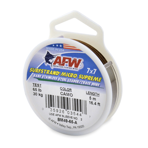 Surfstrand Micro Supreme, Bare 7x7 Stainless Steel Leader Wire, 65 lb / 30 kg test, .023 in / 0.58 mm dia, Camo, 16.4 ft / 5 m