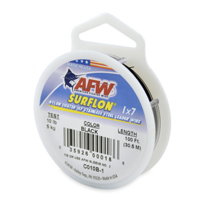 Surflon, Nylon Coated 1x7 Stainless Steel Leader Wire, 10 lb / 5 kg test, .012 in / 0.30 mm dia, Black, 100 ft / 30.4 m