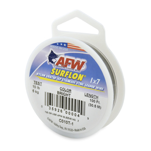 Surflon, Nylon Coated 1x7 Stainless Steel Leader Wire, 10 lb / 5 kg test, .012 in / 0.30 mm dia, Bright, 100 ft / 30.4 m