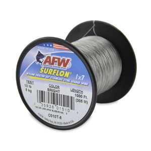 Surflon, Nylon Coated 1x7 Stainless Steel Leader Wire, 10 lb / 5 kg test, .012 in / 0.30 mm dia, Bright, 1000 ft / 304.8 m