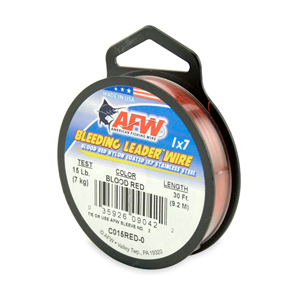 Bleeding Leader Wire, Nylon Coated 1x7 Stainless Steel Leader Wire, 15 lb / 7 kg test, .015 in / 0.38 mm dia, Red, 30 ft / 9.2 m