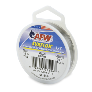 Surflon, Nylon Coated 1x7 Stainless Steel Leader Wire, 15 lb / 7 kg test, .015 in / 0.38 mm dia, Bright, 30 ft / 9.2 m