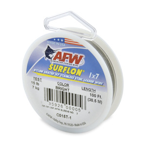 Surflon, Nylon Coated 1x7 Stainless Steel Leader Wire, 15 lb / 7 kg test, .015 in / 0.38 mm dia, Bright, 100 ft / 30.4 m
