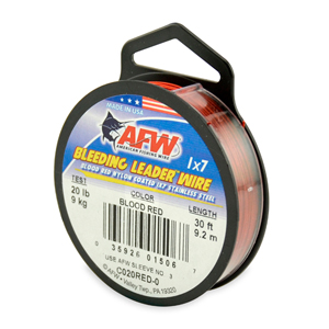 Bleeding Leader Wire, Nylon Coated 1x7 Stainless Steel Leader Wire, 20 lb / 9 kg test, .024 in / 0.61 mm dia, Red, 30 ft / 9.2 m