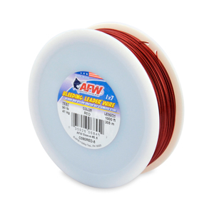Bleeding Leader Wire, Nylon Coated 1x7 Stainless Steel Leader Wire, 90 lb / 41 kg test, .036 in / 0.91 mm dia, Red, 1000 ft / 304.8 m
