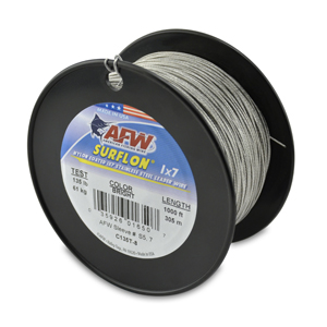 Surflon, Nylon Coated 1x7 Stainless Steel Leader Wire, 135 lb / 61 kg test, .041 in / 1.04 mm dia, Bright, 1000 ft / 304.8 m