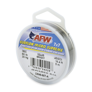 Surflon Micro Supreme, Nylon Coated 7x7 Stainless Steel Leader Wire, 65 lb / 30 kg test, .030 in / 0.76 mm dia, Bright, 16.4 ft / 5 m