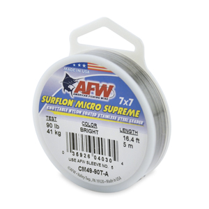 Surflon Micro Supreme, Nylon Coated 7x7 Stainless Steel Leader Wire, 90 lb / 41 kg test, .036 in / 0.91 mm dia, Bright, 16.4 ft / 5 m