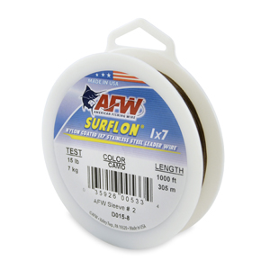 Surflon, Nylon Coated 1x7 Stainless Steel Leader Wire, 15 lb / 7 kg test, .015 in / 0.38 mm dia, Camo, 1000 ft / 304.8 m