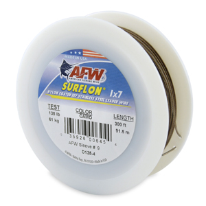 Surflon, Nylon Coated 1x7 Stainless Steel Leader Wire, 135 lb / 61 kg test, .041 in / 1.04 mm dia, Camo, 300 ft / 91.5 m