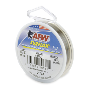 Surflon, Nylon Coated 1x7 Stainless Steel Leader Wire, 170 lb / 77 kg test, .065 in / 1.65 mm dia, Camo, 30 ft / 9.2 m