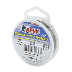 Surflon Micro Supreme, Nylon Coated 7x7 Stainless Steel Leader Wire, 20 lb / 9 kg test, .015 in / 0.38 mm dia, Camo, 16.4 ft / 5 m
