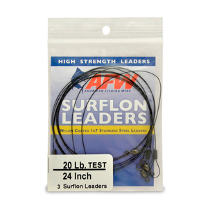 Surflon Leaders, Nylon Coated 1x7 Stainless Steel Wire Leaders, Sleeve, Swivel, LockSnap, 20 lb / 9 kg test, Black, 24 in / 61.0 cm, 3 pc