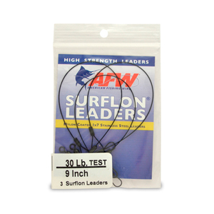 Surflon Leaders, Nylon Coated 1x7 Stainless Steel Wire Leaders, Sleeve, Swivel, LockSnap, 30 lb / 14 kg test, Black, 9 in / 22.9 cm, 3 pc