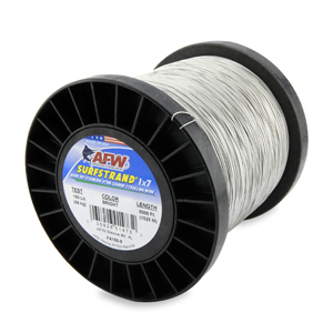 Surfstrand, Bare 1x7 Stainless Steel Leader Wire, 150 lb / 68 kg test, .027 in / 0.69 mm dia, Bright, 5,000 ft / 1,524 m