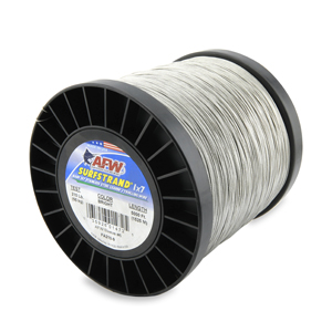 Surfstrand, Bare 1x7 Stainless Steel Leader Wire, 210 lb / 95 kg test, .036 in / 0.91 mm dia, Bright, 5,000 ft / 1,524 m