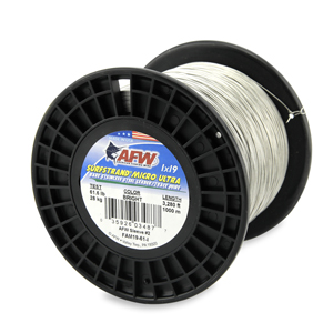 Surfstrand Micro Ultra, Bare 1x19 Stainless Steel Leader Wire, 61 lb / 28 kg test, .020 in / 0.51 mm dia, Bright, 3,280 ft / 1,000 m