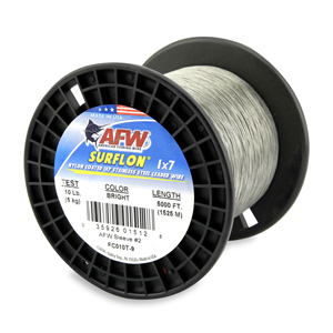 Surflon, Nylon Coated 1x7 Stainless Steel Leader Wire, 10 lb / 5 kg test, .012 in / 0.30 mm dia, Bright, 5,000 ft / 1,524 m