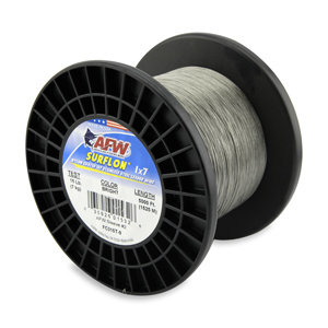 Surflon, Nylon Coated 1x7 Stainless Steel Leader Wire, 15 lb / 7 kg test, .015 in / 0.38 mm dia, Bright, 5,000 ft / 1,524 m