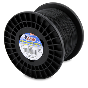 Surflon Micro Supreme, Nylon Coated 7x7 Stainless Steel Leader Wire, 65 lb / 30 kg test, .030 in / 0.76 mm dia, Black, 3,280 ft / 1,000 m