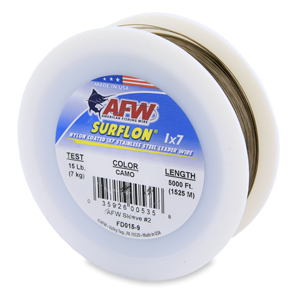 Surflon, Nylon Coated 1x7 Stainless Steel Leader Wire, 15 lb / 7 kg test, .015 in / 0.38 mm dia, Camo, 5,000 ft / 1,524 m