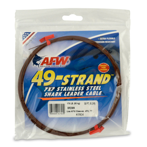 49 Strand, 7x7 Stainless Steel Shark Leader Cable, 175 lb / 80 kg test, .036 in / 0.91 mm dia, Camo, 30 ft / 9.2 m