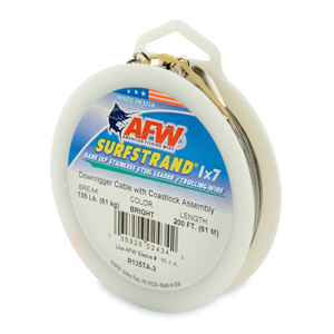 Surfstrand Downrigger Wire, 1x7 Stainless Steel, Complete Assembly, 135 lb / 61 kg test, .027 in / 0.69 mm dia, Bright, 200 ft / 61 m