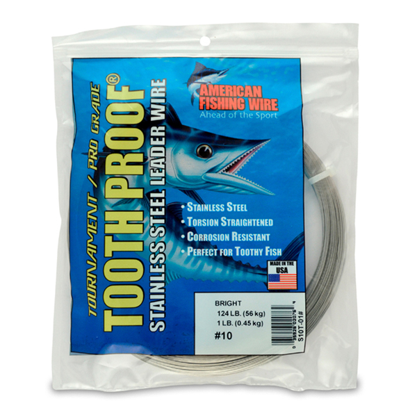 #10 Tooth Proof Stainless Steel Single Strand Leader Wire, 124 lb / 56 kg test, .024 in / 0.61 mm dia, Bright, 1 lb / 0.45 kg Coil