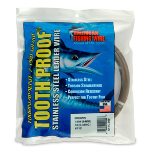 #11 Tooth Proof Stainless Steel Single Strand Leader Wire, 140 lb / 64 kg test, .026 in / 0.66 mm dia, Camo, 1 lb / 0.45 kg Coil